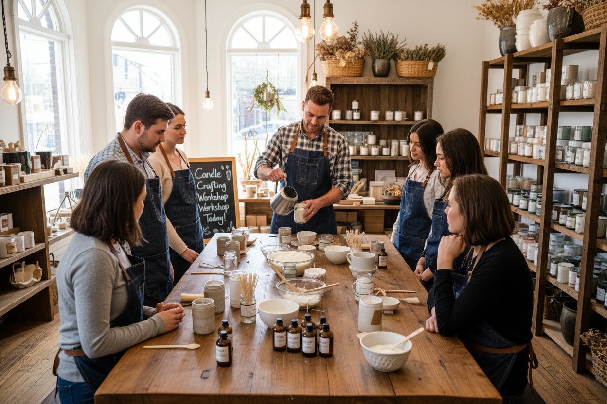 candle making class in a boutique taught by a male