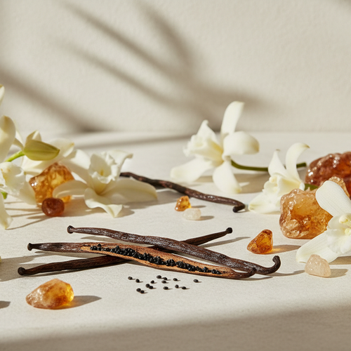 vanilla bean, blossom, and amber